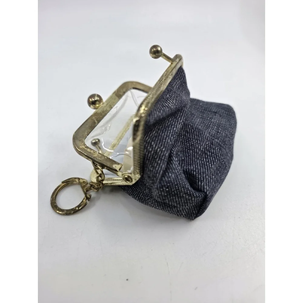 Vintage Jean Style Embroidered Denim Triple Frame Coin Purse Lock Keyring 1974